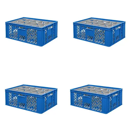 BRB 4x Gläserkiste 600x400 mm für 15 Gläser bis 205 mm Höhe/Durchmesser 109 mm, blau