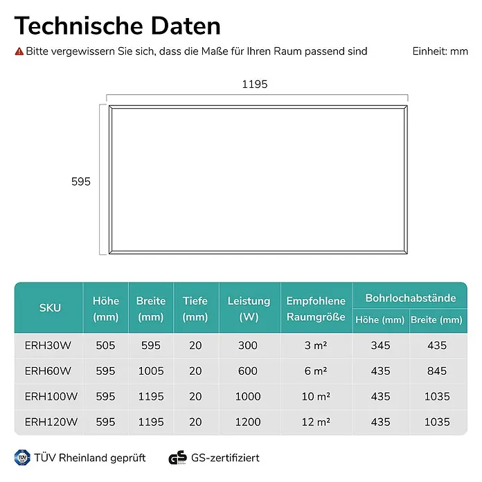 Emke Infrarotheizkörper - B x H: 595 x 1.195 mm, Weiß