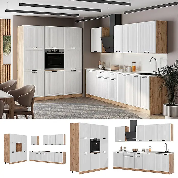 Vicco Küchenzeile - Weiß Landhaus, Ohne Elektrogeräte