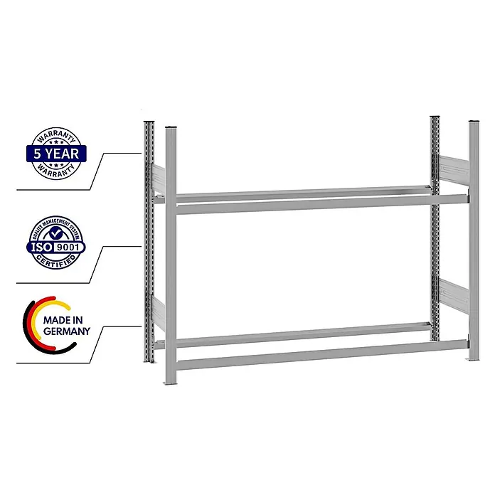 Reifenregal Stecksystem TIRE PRO Grundregal 115x150x43cm Verzinkt -  - Hellgraues Metalllagerregal mit verstellbaren Regalböden.
