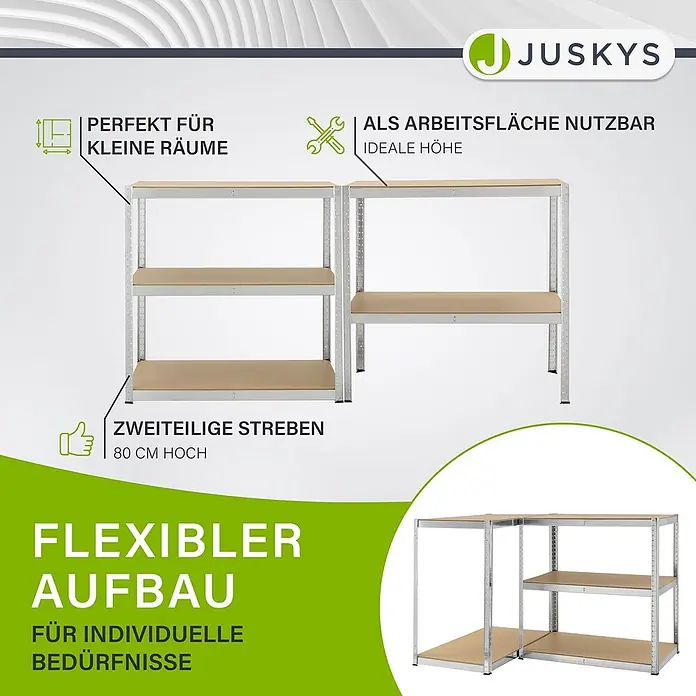 Juskys Schwerlastregal - H x B x T: 200 x 100 x 60 cm, Traglast pro Boden: 80 kg, Anzahl Böden: 5 Stk., Silber