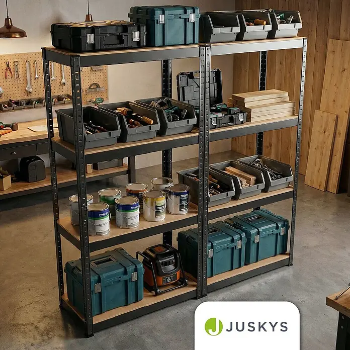 Juskys Schwerlastregal - H x B x T: 160 x 80 x 40 cm, Traglast pro Boden: 80 kg, Anzahl Böden: 8 Stk., Grau