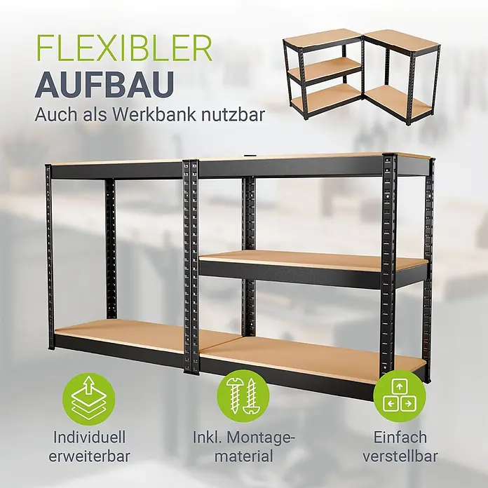 Juskys Schwerlastregal - H x B x T: 160 x 80 x 40 cm, Traglast pro Boden: 80 kg, Anzahl Böden: 8 Stk., Grau