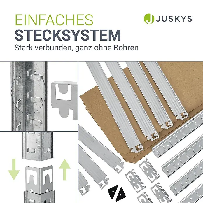 Juskys Schwerlastregal - H x B x T: 160 x 80 x 40 cm, Traglast pro Boden: 80 kg, Anzahl Böden: 8 Stk., Silber
