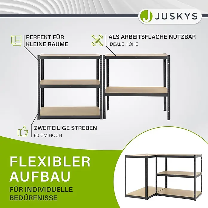 Juskys Schwerlastregal - H x B x T: 200 x 100 x 60 cm, Traglast pro Boden: 80 kg, Anzahl Böden: 5 Stk., Grau