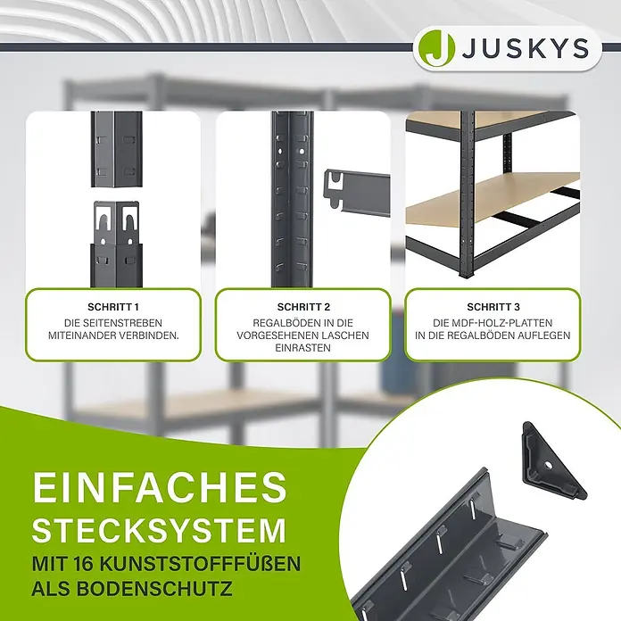 Juskys Schwerlastregal - H x B x T: 200 x 100 x 60 cm, Traglast pro Boden: 80 kg, Anzahl Böden: 5 Stk., Grau