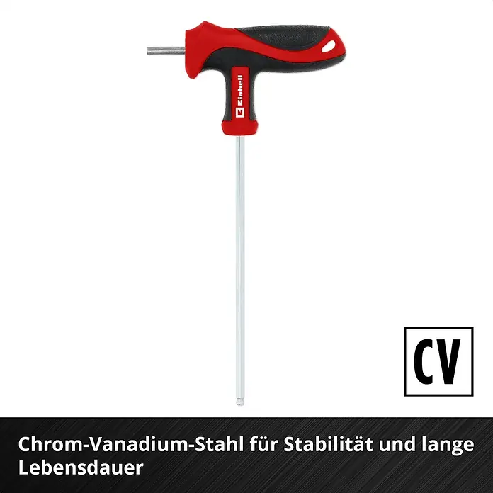 Einhell Werkzeugsatz-Einlage E-Case T-Griff - 9 -tlg. - Rot-schwarzer T-Griff-Innensechskantschlüssel aus langlebigem Chrom-Vanadium-Stahl.