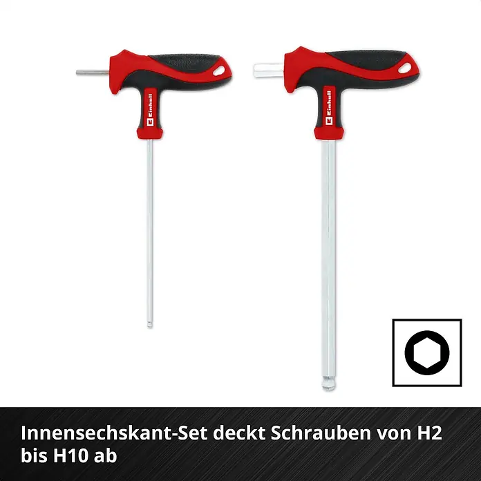Einhell Werkzeugsatz-Einlage E-Case T-Griff - 9 -tlg. - Set aus zwei roten und schwarzen T-Griff Inbusschlüsseln mit silbernen Schäften für Schrauben von H2 bis H10.