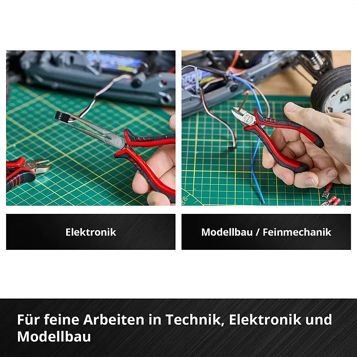 Einhell Werkzeugsatz-Einlage E-Case Feinmechaniker Zangen - 8 -tlg. - Rote und schwarze Präzisionszangen und Seitenschneider für feine Elektronik- und Modellbauarbeiten.