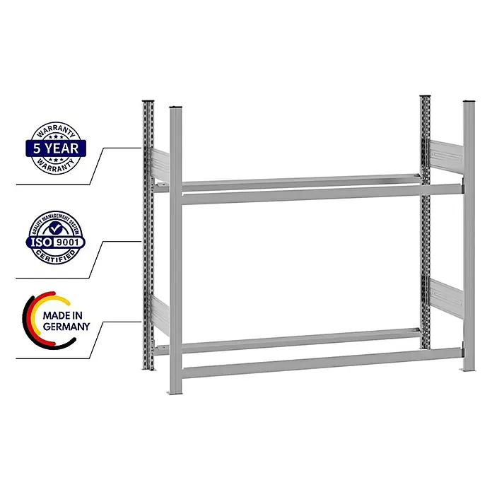 Proregal Reifenregal TIRE PRO - H x B x T: 115 x 130 x 43 cm, Stecken, Verzinkt - Modulares graues Metallregalgestell mit zwei verstellbaren Ebenen.