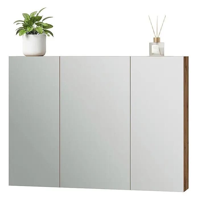 Vicco Spiegelschrank - Sonstiges, Eiche - Wandmontierter Spiegelschrank mit drei Türen und hölzernen Seitenpaneelen.