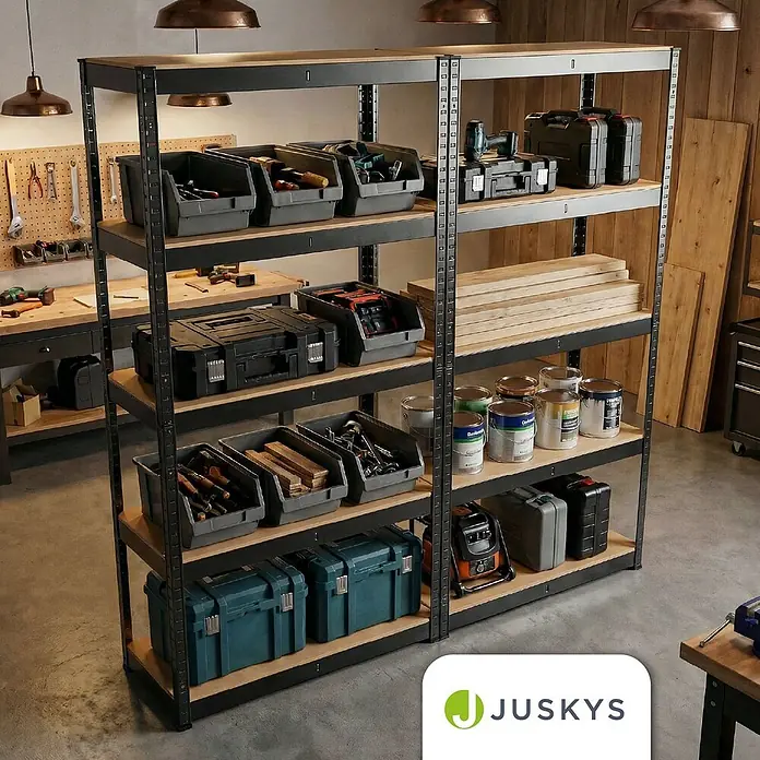 Juskys Schwerlastregal - H x B x T: 180 x 90 x 40 cm, Traglast pro Boden: 80 kg, Anzahl Böden: 10 Stk., Grau