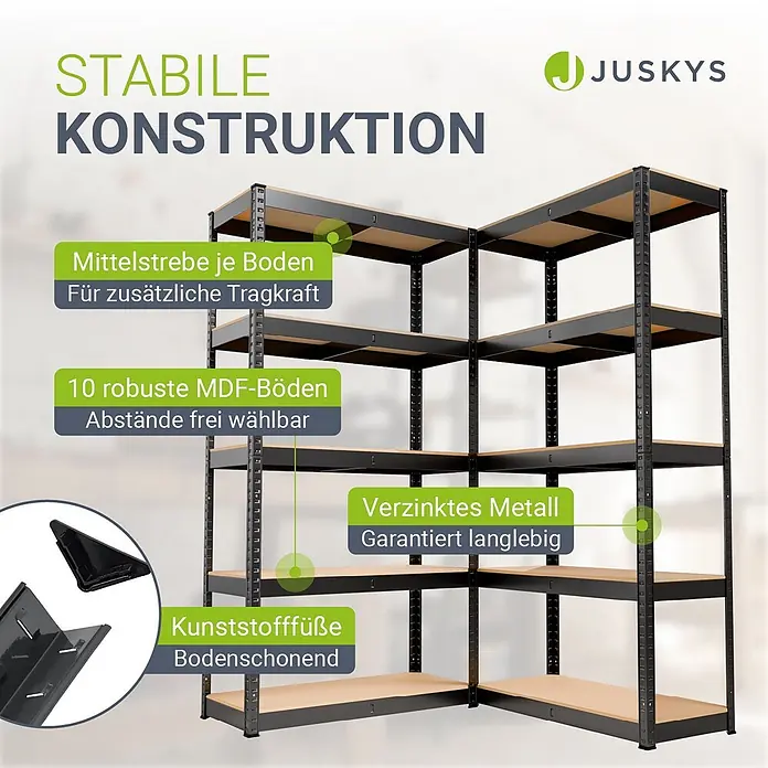 Juskys Schwerlastregal - H x B x T: 180 x 90 x 40 cm, Traglast pro Boden: 80 kg, Anzahl Böden: 10 Stk., Grau