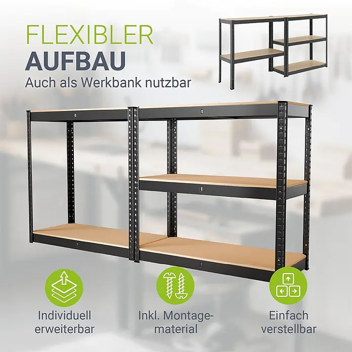 Juskys Schwerlastregal - H x B x T: 180 x 90 x 40 cm, Traglast pro Boden: 80 kg, Anzahl Böden: 10 Stk., Grau