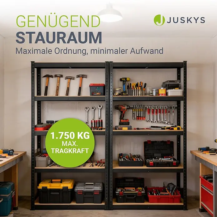 Juskys Schwerlastregal - H x B x T: 180 x 90 x 40 cm, Traglast pro Boden: 80 kg, Anzahl Böden: 10 Stk., Grau