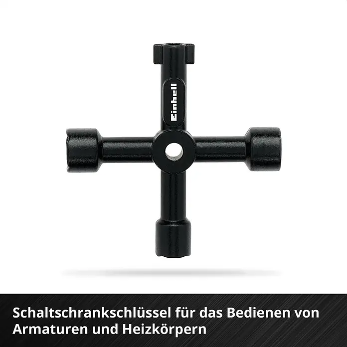 Einhell Werkzeugsatz-Einlage E-Case Sanitärinstallation - 8 -tlg. - Schwarzer, kreuzförmiger Einhell Schaltschrank- und Heizkörperschlüssel.