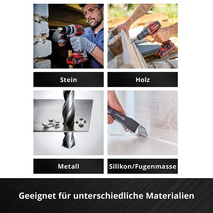 Einhell Werkzeugkoffer E-Case Renovierung - 78 -tlg. - Elektrowerkzeuge wie Bohrmaschinen und Cuttermesser, vielseitig einsetzbar auf Stein, Holz, Metall, Silikon/Fugenmasse.