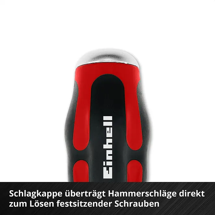 Einhell Werkzeugsatz-Einlage E-Case Schraubendreher - 17 -tlg. - Roter und schwarzer Schlag-Schraubendrehergriff mit silberner Schlagkappe, zum Lösen festsitzender Schrauben mit Hammerschlägen.