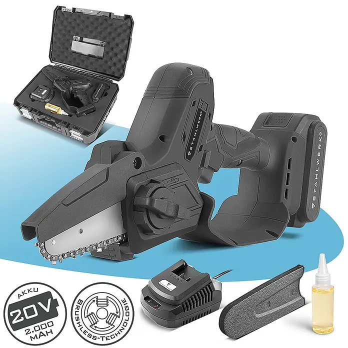 STAHLWERK Akku-Kettensäge MAK-20 Brushless - 20 V, 2 Ah, Li-Ionen, 1 Akku, Schwertlänge: 15,2 cm
