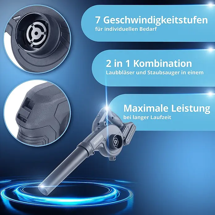 STAHLWERK Akku-Laubbläser mit Saugfunktion 20 Volt 98 m/s 0 – 18000 U/min - 20 V, 1 Akku, 2 Ah, Blasgeschwindigkeit: 350 km/h, Blasleistung: 3,2 m³/min