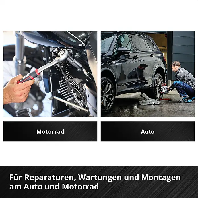 Einhell Werkzeugkoffer E-Case Werkstatt - 92 -tlg. - Werkzeuge für Reparaturen, Wartungen und Montagen an Motorrad und Auto im Einsatz.