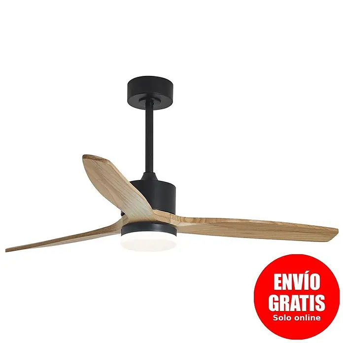 Alemar Ventilador de techo Madeira - Negro/Madera, 132 cm, 7 W - 40 W - Ventilador de techo negro con aspas de madera clara y luz LED integrada.