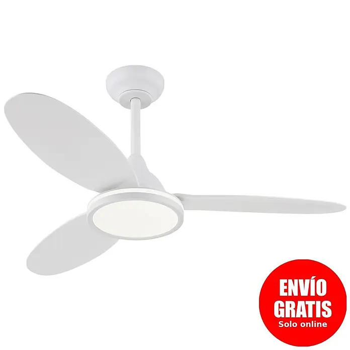 Alemar Ventilador de techo Mahon - Blanco, 107 cm - Ventilador de techo blanco con tres aspas y luz LED integrada.