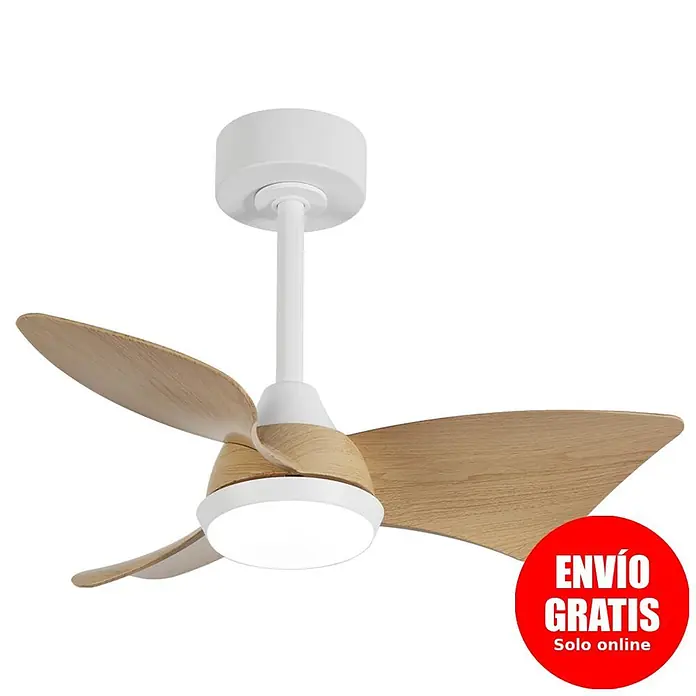 Alemar Ventilador de techo Tauro - Blanco/Madera, 76 cm, 30 W, Blanco neutro - Moderno ventilador de techo blanco con luz integrada y aspas de madera natural.