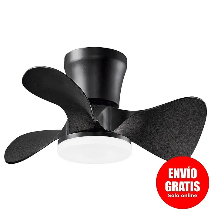 Alemar Ventilador de techo Siux - Negro, 56 cm, 30 W - Ventilador de techo negro de tres aspas con luz LED circular integrada.