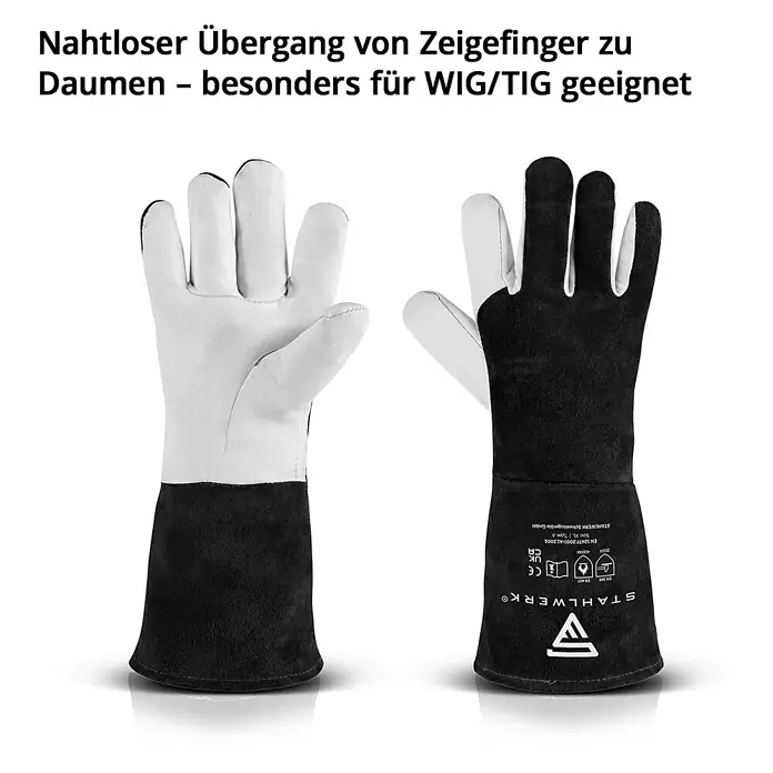 STAHLWERK Schweißerhandschuhe Schweißerhandschuhe Echtleder XL Typ A feuerfest - Schwarz, Sonstiges