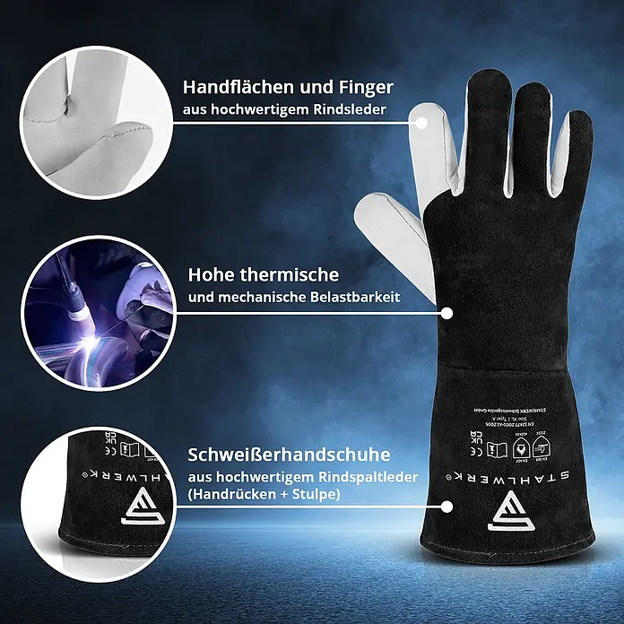 STAHLWERK Schweißerhandschuhe Schweißerhandschuhe Echtleder XL Typ A feuerfest - Schwarz, Sonstiges