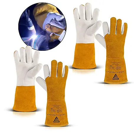 STAHLWERK  Schweißerhandschuhe Schweißerhandschuhe Echtleder 2er Set