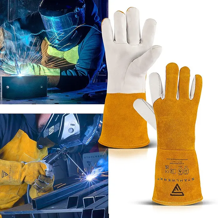 STAHLWERK Schweißerhandschuhe Schweißerhandschuhe Echtleder 2er Set - Gelb, Sonstiges