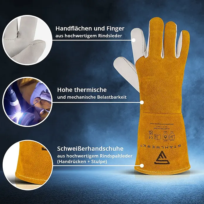 STAHLWERK Schweißerhandschuhe Schweißerhandschuhe Echtleder 2er Set - Gelb, Sonstiges