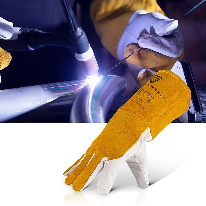 STAHLWERK Schweißerhandschuhe Schweißerhandschuhe Echtleder 2er Set - Gelb, Sonstiges
