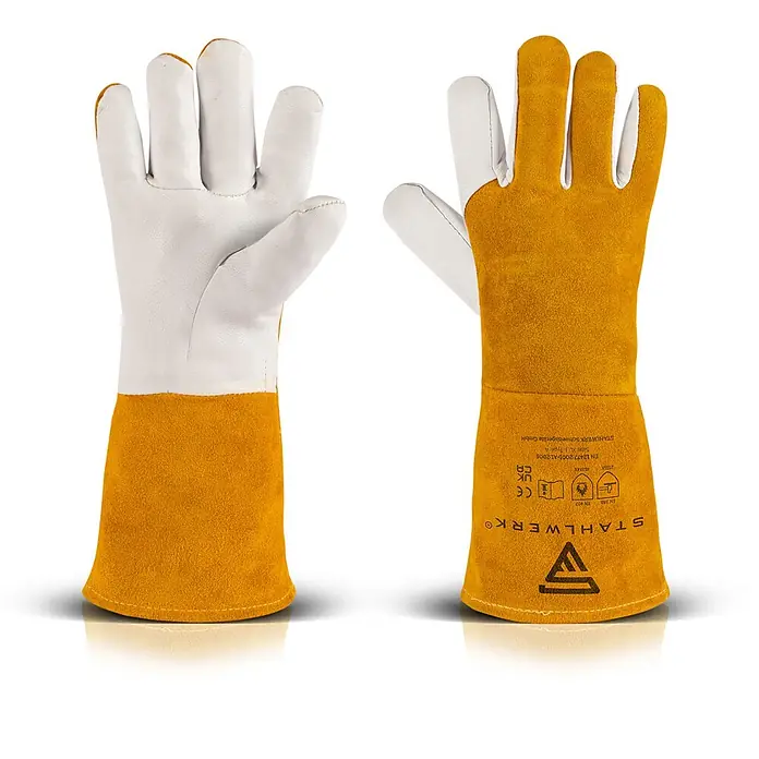 STAHLWERK Schweißerhandschuhe Schweißerhandschuhe Echtleder 2er Set - Gelb, Sonstiges