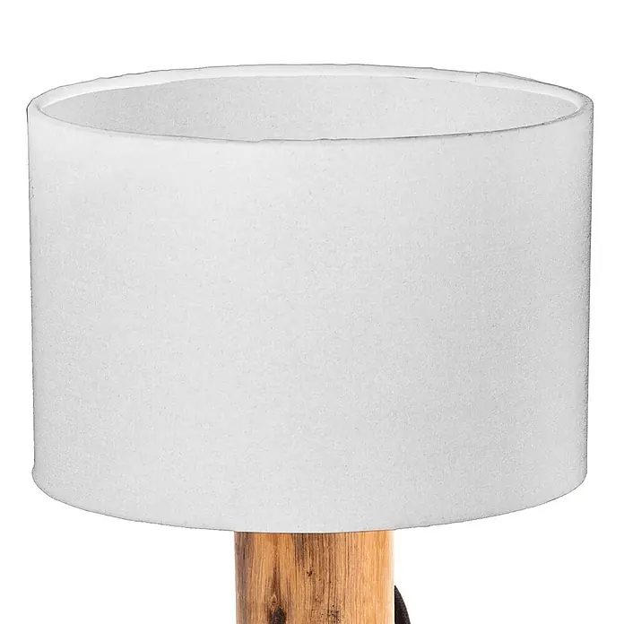 Globo Tischleuchte Norin - 40 W, Weiß, E14, Ø x H: 180 x 320 mm - Weißer zylindrischer Lampenschirm aus Stoff mit Sockel aus Naturholz.