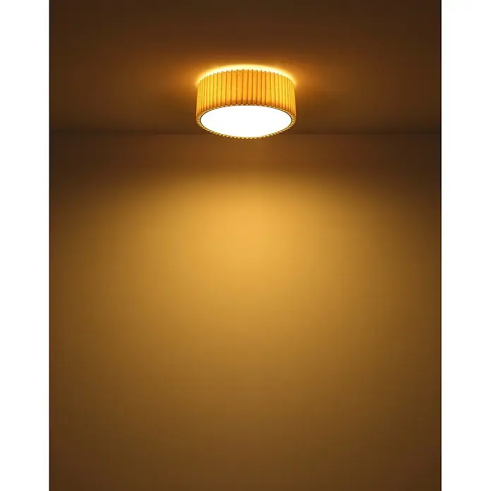 Globo Deckenleuchte Page - 25 W, Beige, E27, Ø x H: 33 x 13 cm - Runde Deckenleuchte mit plissiertem, hellem Schirm, die ein warmes gelbes Licht abgibt.
