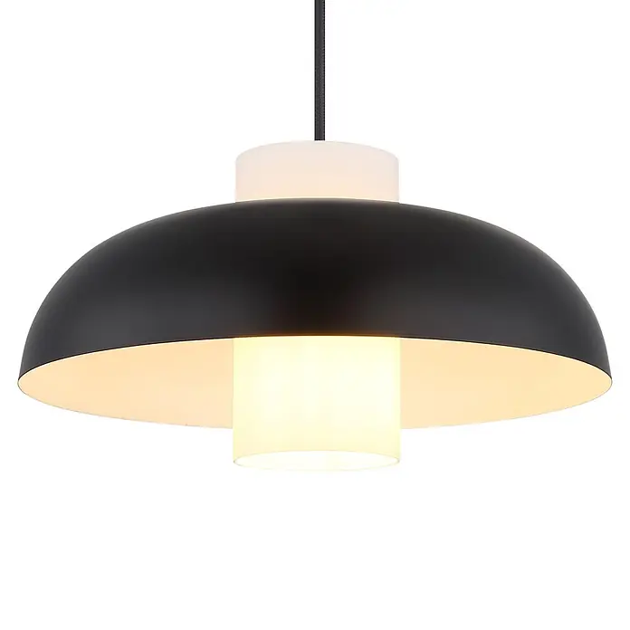Globo Pendelleuchte Lowe - Schwarz, Ø x H: 380 x 1.200 mm, E27 - Moderne schwarze Pendelleuchte mit weißem Innendiffusor, die warmes Licht ausstrahlt.