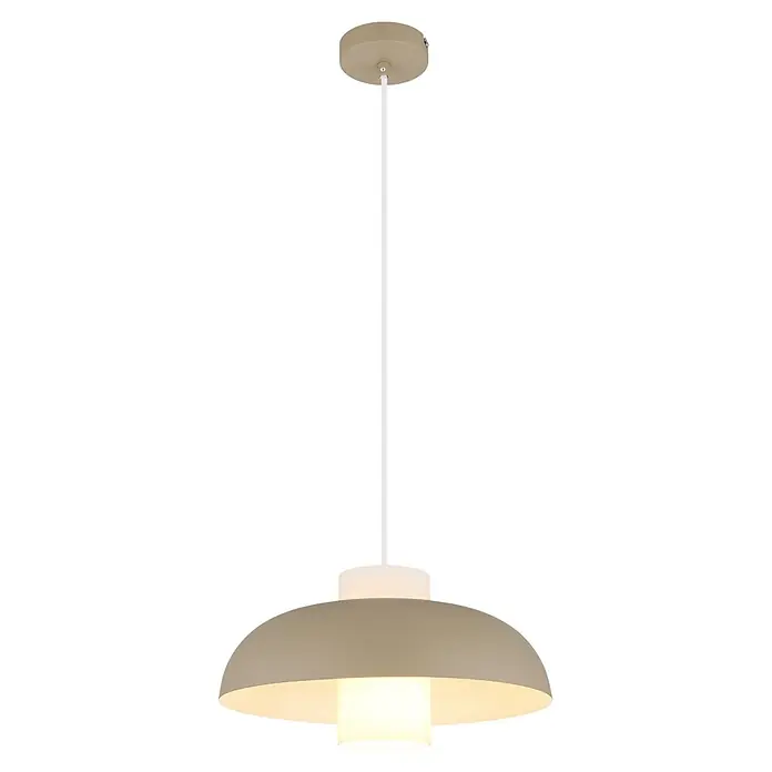 Globo Pendelleuchte Lowe - Opalglas, Ø x H: 38 x 120 cm, E27 - Beige Pendelleuchte mit kuppelförmigem Schirm, weißem Kabel und beleuchtetem Diffusor.