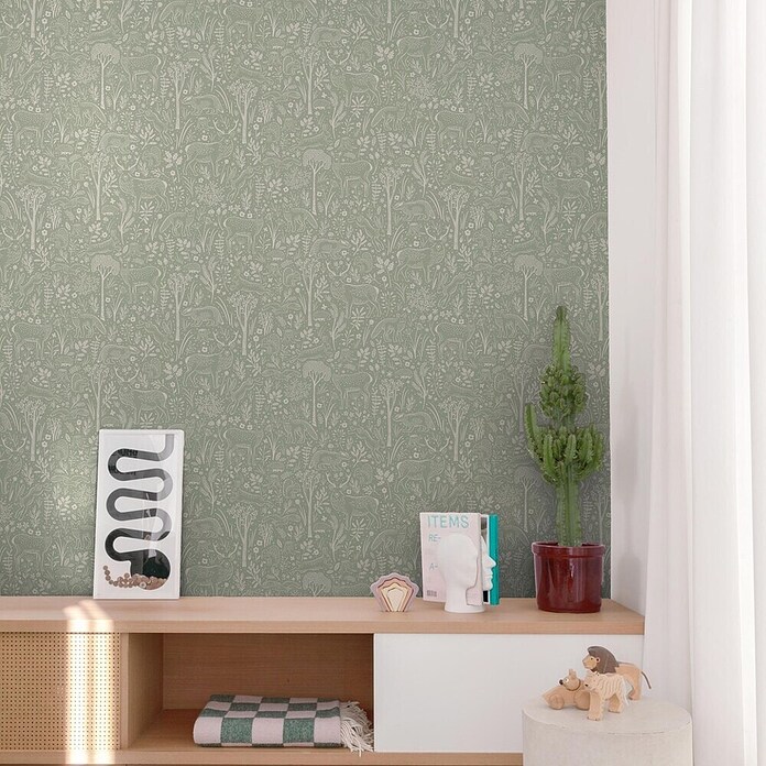 Dutch Wallcoverings Vliesbehang Woodlandanimals Groen (10 m x 53 cm) | BAUHAUS