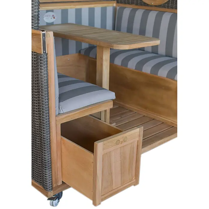 Bene Living Strandstuhl Gosch-Lounge Des.981 - 1 Stk., 100% Mahagoni, Rollbar, blau, B x T x H: 200 x 158 x 207 cm
