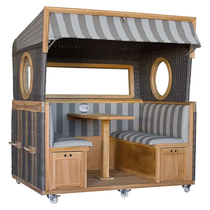 Bene Living Strandstuhl Gosch-Lounge Des.981 - 1 Stk., 100% Mahagoni, Rollbar, blau, B x T x H: 200 x 158 x 207 cm