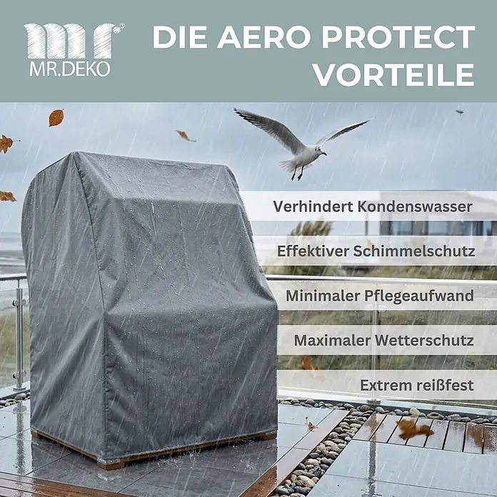 Bene Protect Strandkorb-Schutzhülle Aero Protect M - L x B x H: 80 x 120 x 160 cm, atmungsaktive Wabenstruktur, grau - Graue MR.DEKO AERO PROTECT Abdeckung schützt Gartenmöbel vor Regen; wetterfest und reißfest.