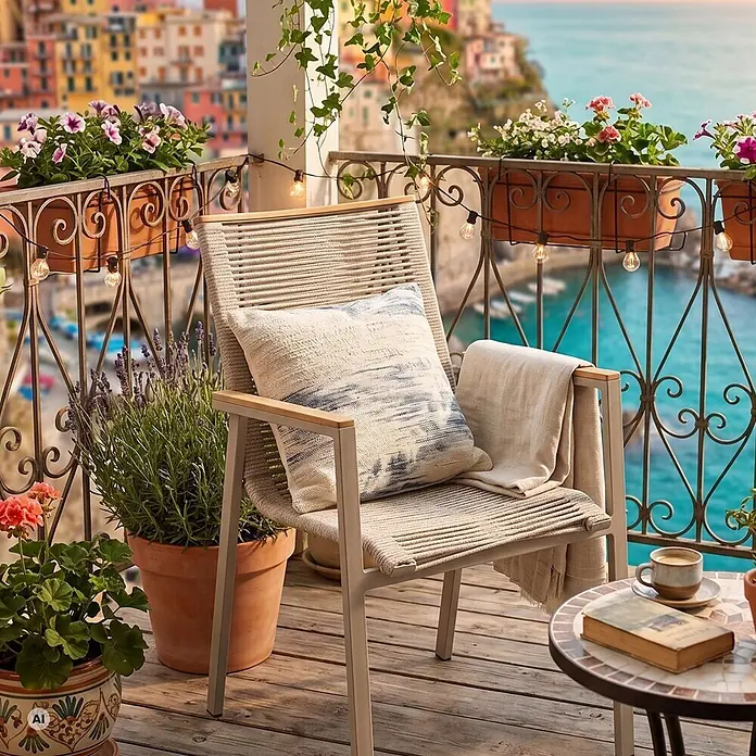 Bene Living Gartenstuhl-Set Alicante - 2 Stk., Aluminium mit Teakarmlehnen, Stapelbar, Beige, B x T x H: 57 x 60 x 90 cm