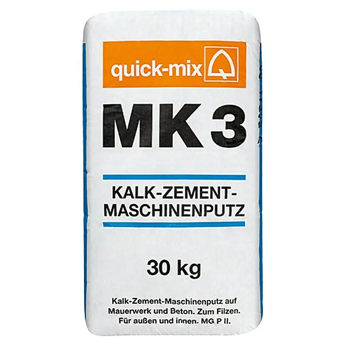 Quick-Mix Kalk-Zement-Maschinenputz MK3 - 30 kg, Innen - Sack Quick-Mix MK3 Kalk-Zement-Maschinenputz, 30 kg Sack für Mauerwerk und Beton, ideal für den Innen- und Außenbereich.