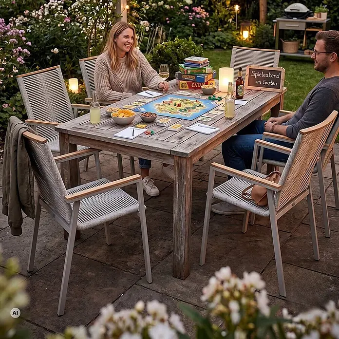 Bene Living Gartenstuhl-Set Alicante - 2 Stk., Aluminium mit Teakarmlehnen, Stapelbar, Beige, B x T x H: 57 x 60 x 90 cm