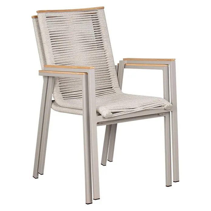 Bene Living Gartenstuhl-Set Alicante - 2 Stk., Aluminium mit Teakarmlehnen, Stapelbar, Beige, B x T x H: 57 x 60 x 90 cm