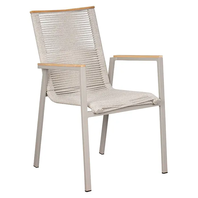 Bene Living Gartenstuhl-Set Alicante - 2 Stk., Aluminium mit Teakarmlehnen, Stapelbar, Beige, B x T x H: 57 x 60 x 90 cm