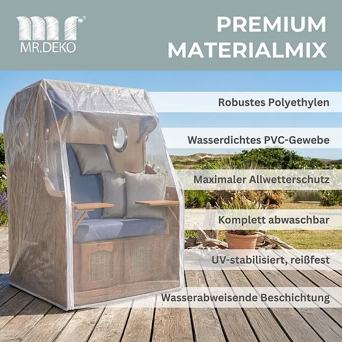 Bene Protect Strandkorb-Schutzhülle PVC Größe XL - L x B x H: 98 x 145 x 170 cm, UV-Stabilisiert, 2 g/m², weiß - Transparente, verstärkte Schutzhülle schützt einen Strandkorb im Freien vor Witterungseinflüssen.